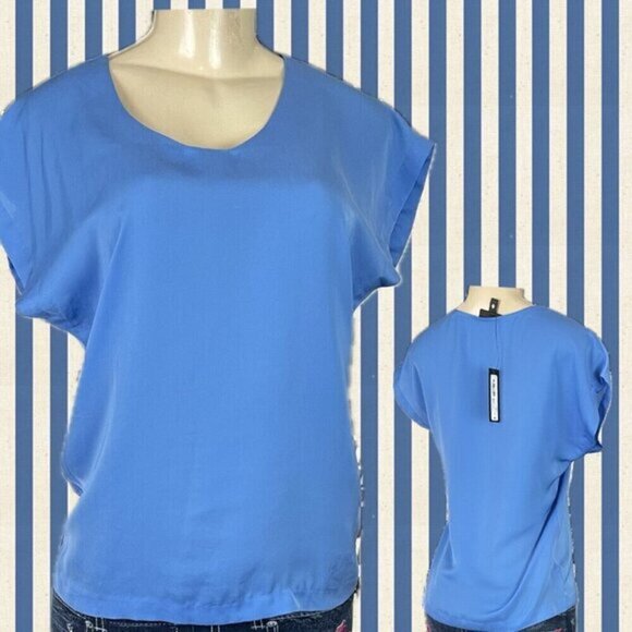 Worthington S Palace Blue Round Neckline Dolman Short Sleeve Pull-Over Blouse - Picture 1 of 5